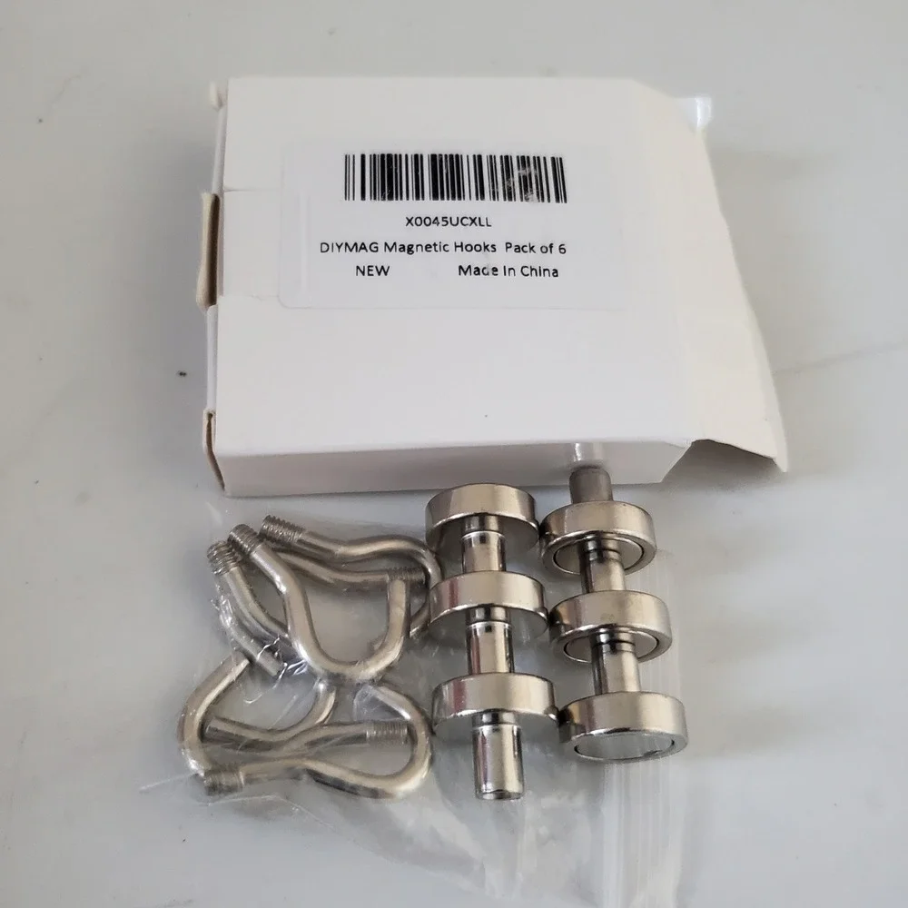 DIYMAG Magnetic Hooks Pack of 6 Heavy Duty Neodymium Magnets Nickel Finish NEW